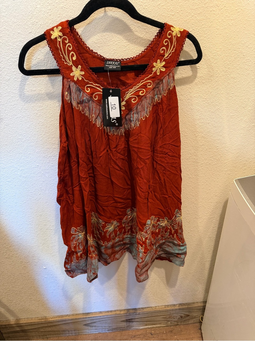 Sakkas Rust Embroidered Sleeveless Boho Camisole